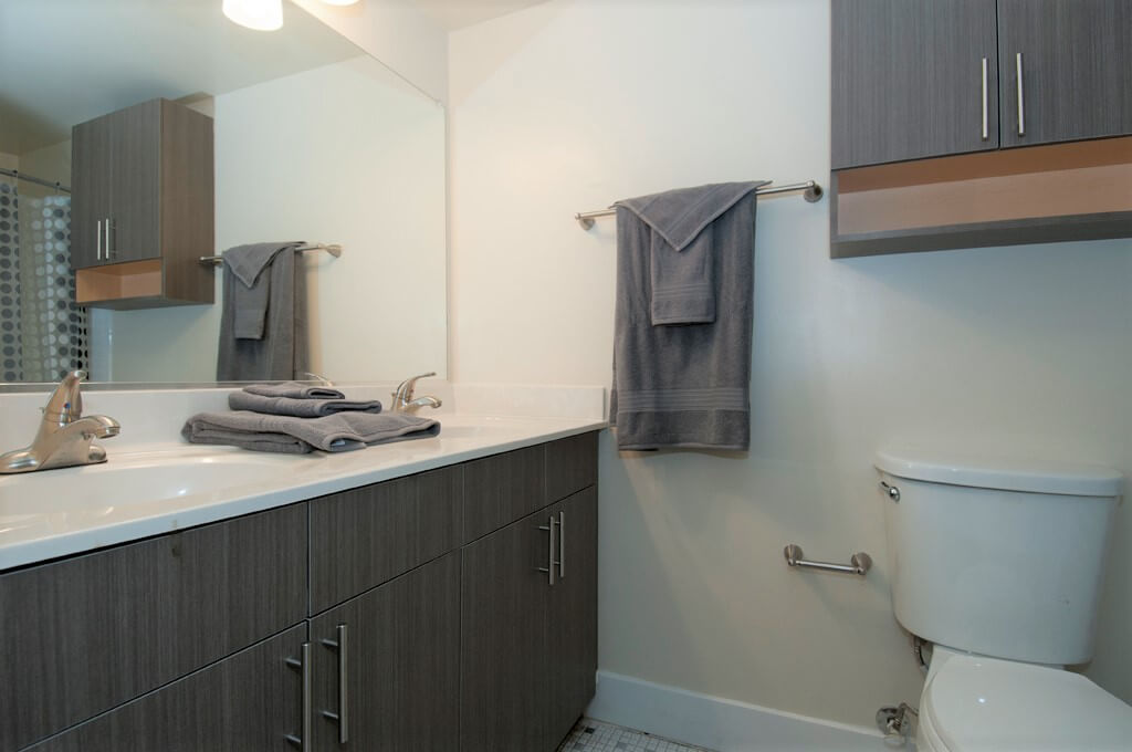bathroom with large vanity auden place apartments Glenmont Metro